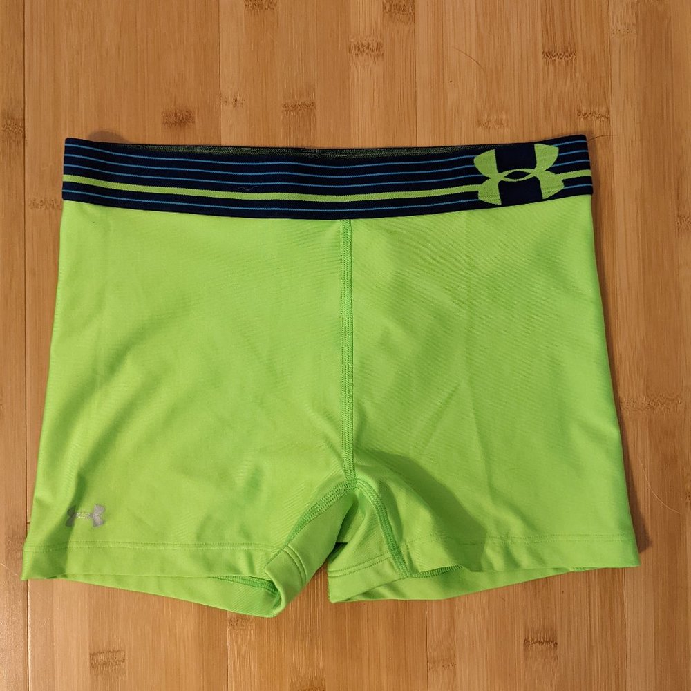 Under armour spandex shorts, neon green, size small